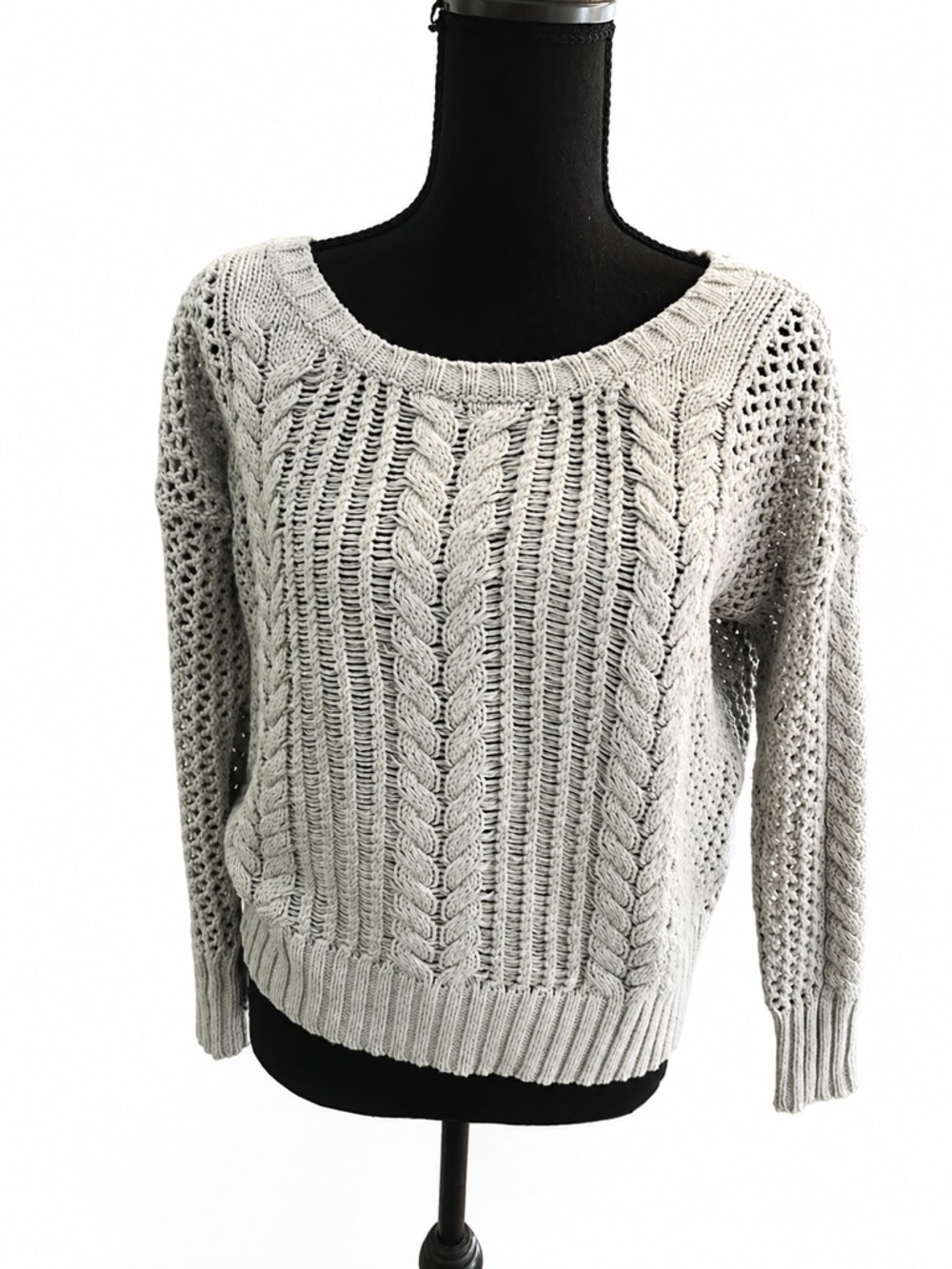American Eagle Outfitters Cable Knit Sweater XS Light Gray Chunky Cozy Boho